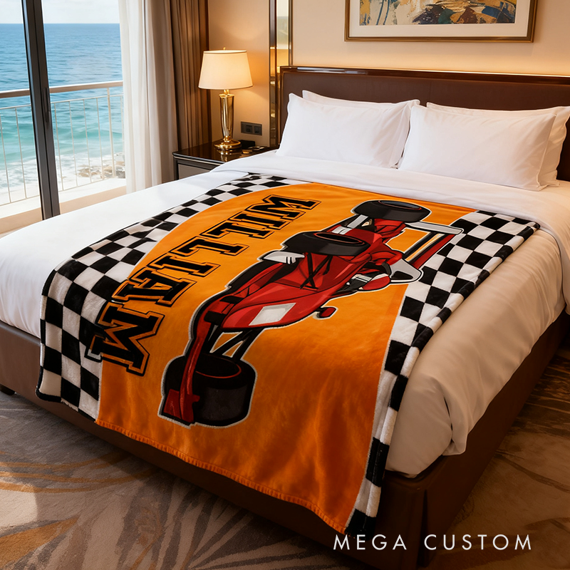 Personalized Racing Blanket Custom Name Soft Cozy Sherpa Fleece Throw Blankets Sport Gift
