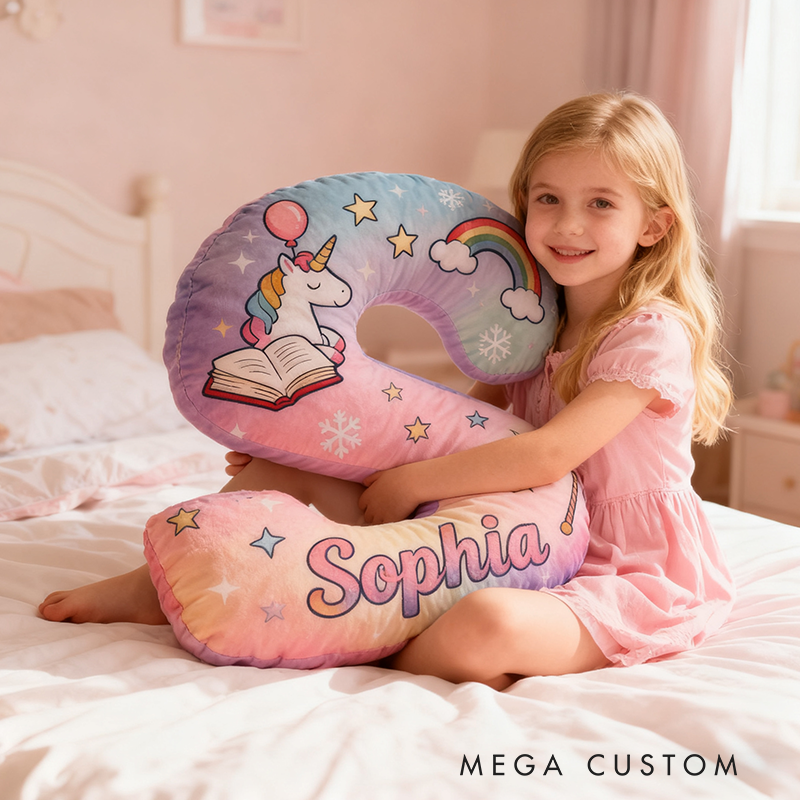 Personalized Gradient Letter Pillow with Unicorn Stars Moon Balloons and Whimsical Fairytale Magic Inspired Graphic 3D Print Pillow Christmas Gift