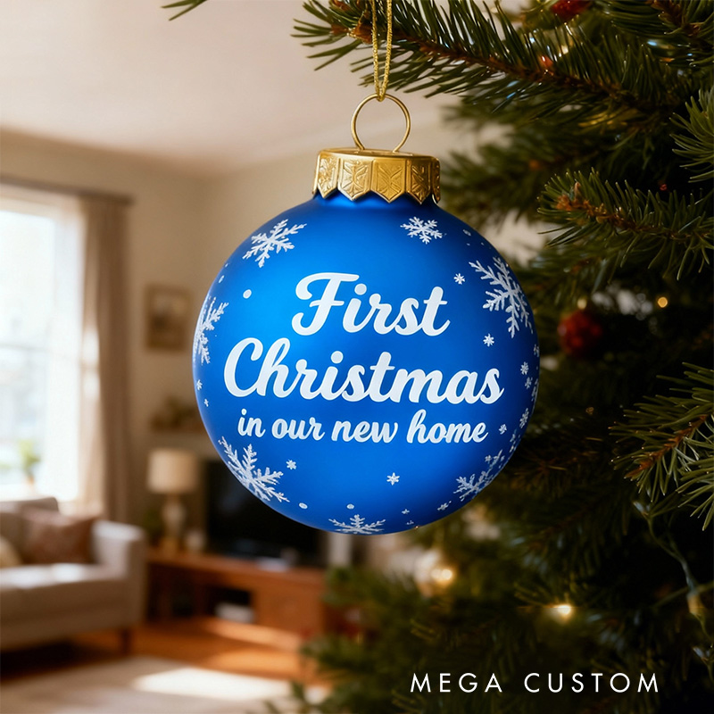 Personalized Christmas Ball Ornament First Christmas Ornament in Our New Home Red Holiday Decoration Custom Keepsake Gift for New Beginnings