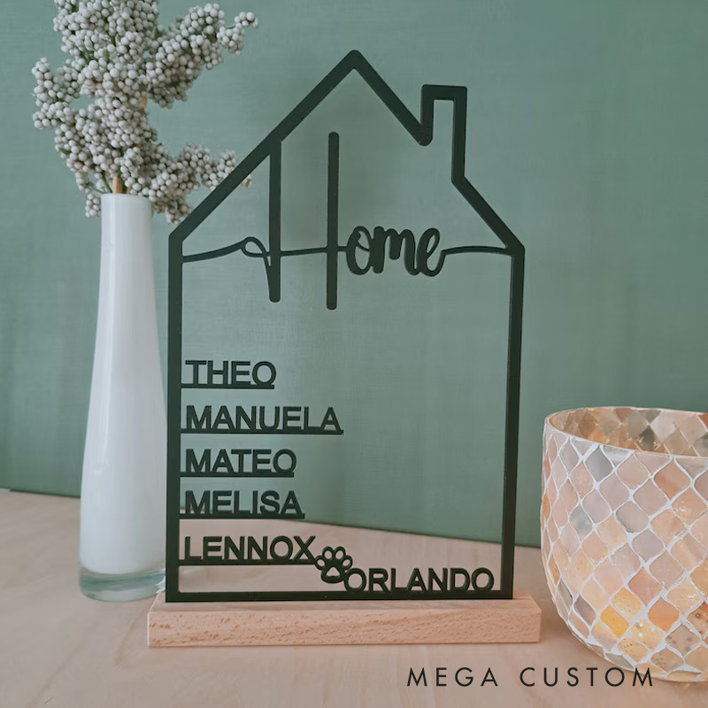 Personalized House with Name Made of Acrylic Glass or Wood Personalized Decoration Wall Housewarming Gift Door Sign Family Mother's Day
