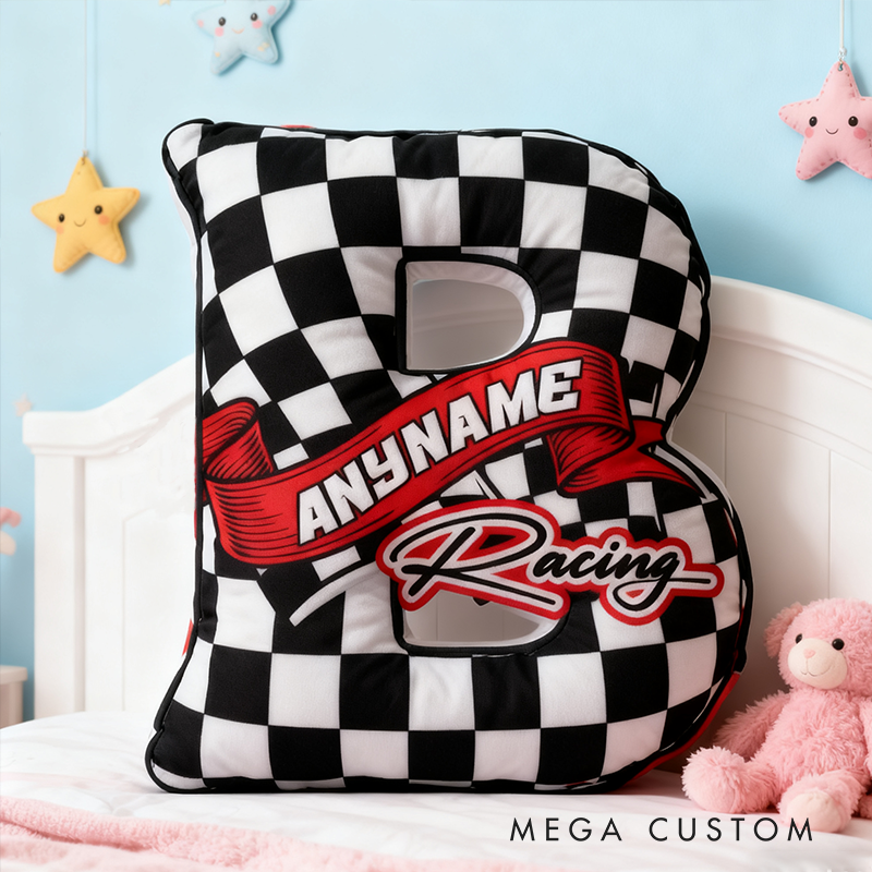 Personalized Racer Name With Flag Car Motorbike Pillow Custom Racing Name Letter Pillow Custom Name Graphic 3D Print Pillow 