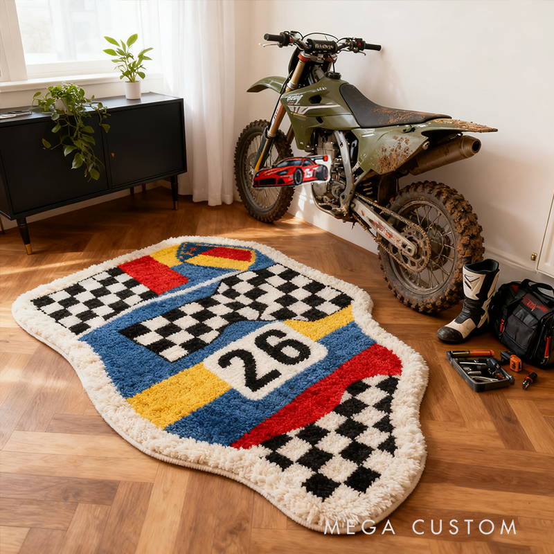 Personalized Racing Themed Rug with Number Custom Name Racer Speed Rugs Xmas Gift