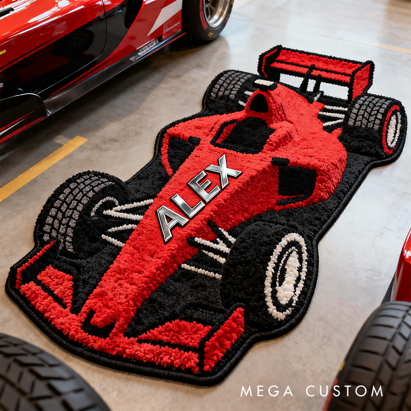 Personalized Formula One Car Shaped Rug with Name Custom Racer Speed Rugs Xmas Gift