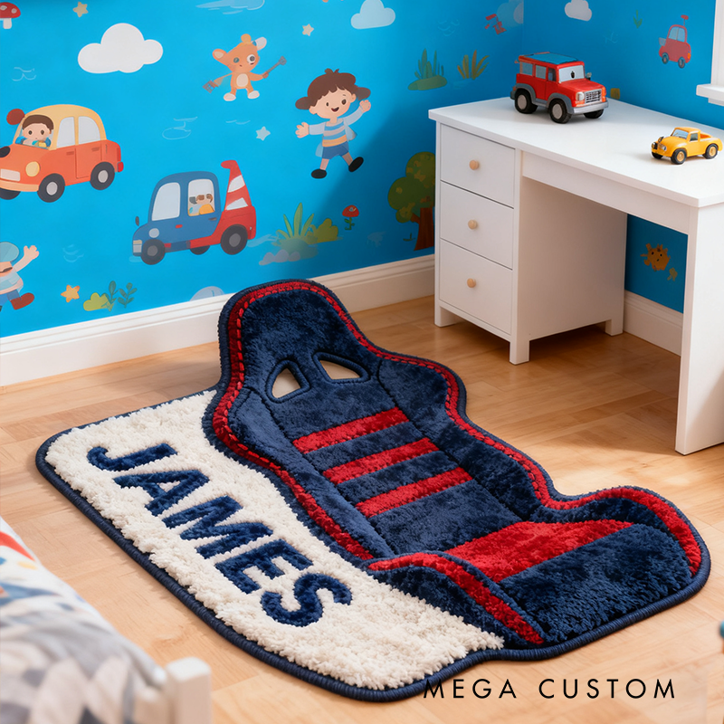 Personalized Racing Seat Shaped Rug with Name Custom Racer Speed Rugs Xmas Gift