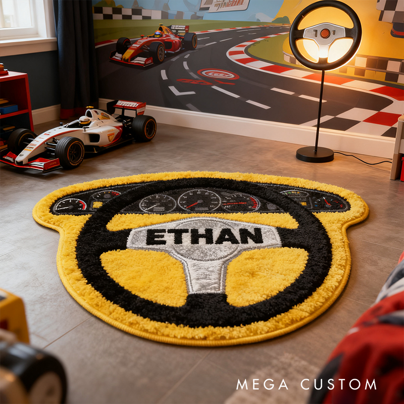Personalized Steering Wheel Rug with Name Custom Racer Speed Rugs Xmas Gift