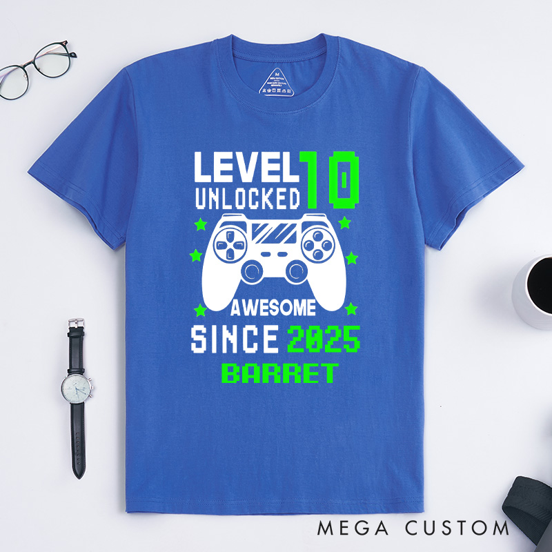 Personalized Custom Level Unlocked Shirt Level 10 Unlocked Awesome Since Custom Birthday Teen Kids Gift Birthday Gamer Gift for Game Geek Lover