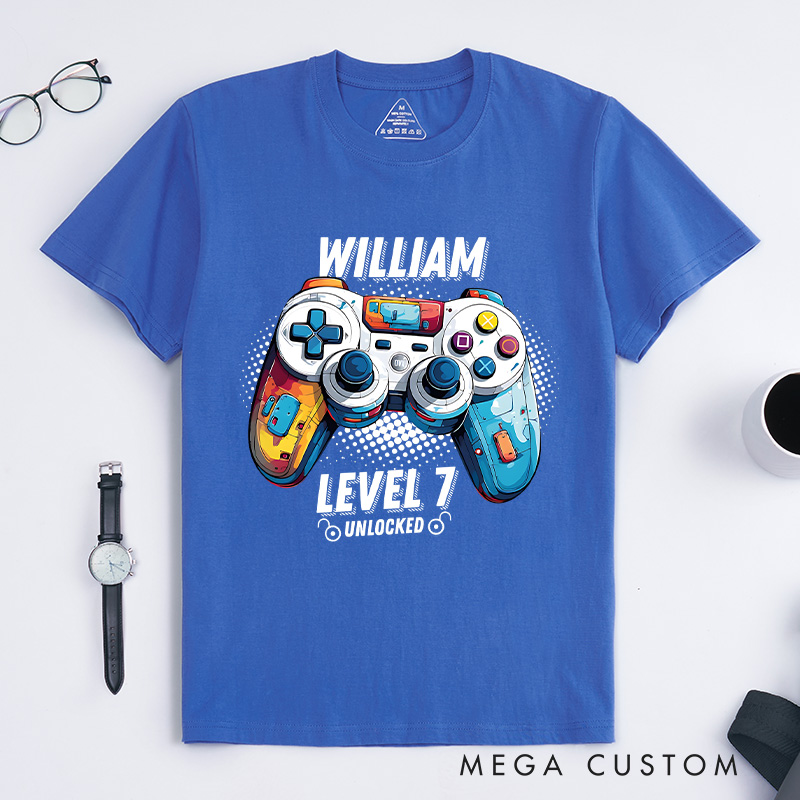 Personalized Custom Birthday Shirt Birthday Unlocked Shirt Boy Gamer T-Shirt Kids Birthday Party Gift for Game Geek Lover