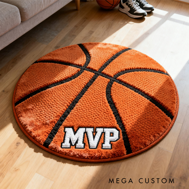 Personalized Basketball Player Rug with Name and Classic Court Style or Fans and Players