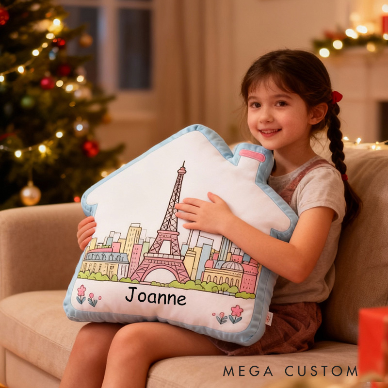 Personalized City Skyline Pillow House-Shaped Custom Address Bedroom Living Room Gift Decor Modern Skyline Holiday Keepsake