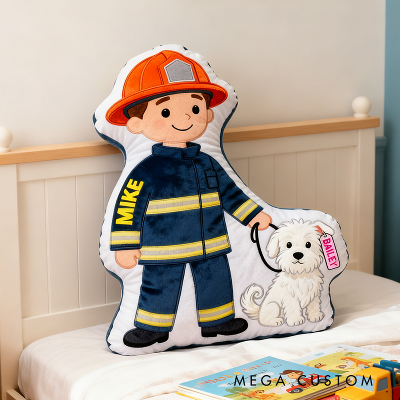 Personalized Firefighter and Dog Plush Pillow Custom Name Graphic 3D Print Pillow 