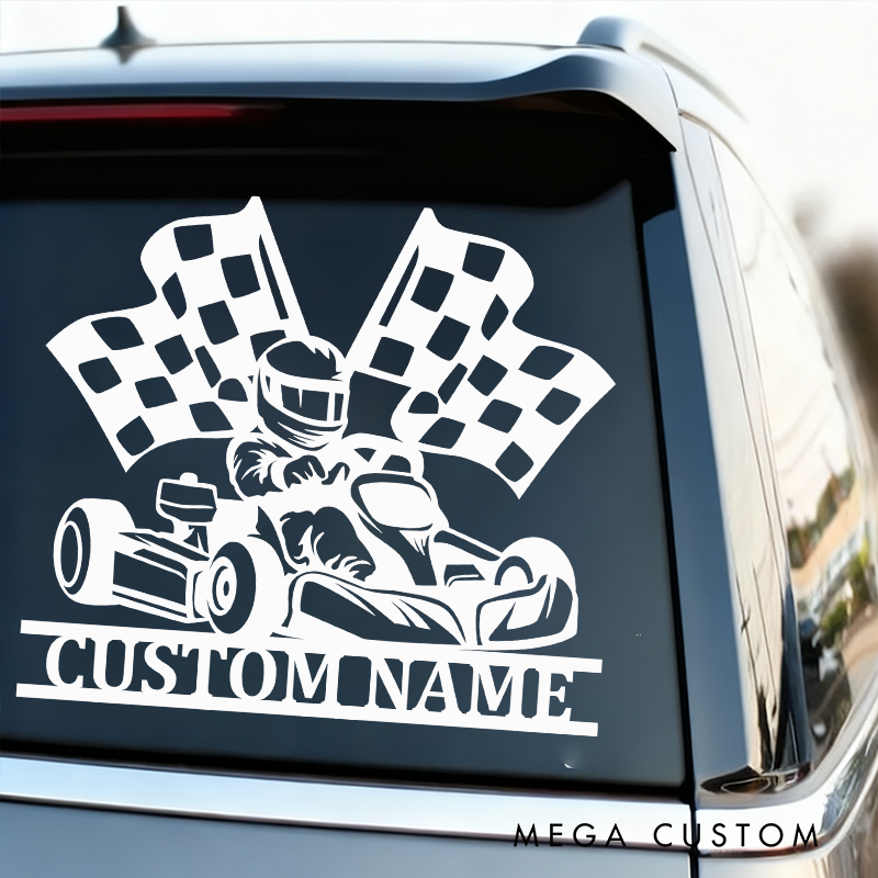 Personalized Go-Kart Racing Decal with Checkered Flags Custom Crew Car Decal Sticker