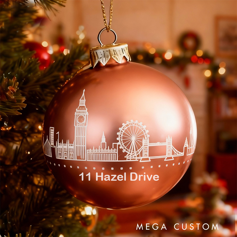 Personalized London Skyline Ornament Custom Address Christmas Ball Holiday Decoration Christmas Tree Bauble with Iconic Landmarks Home Decor