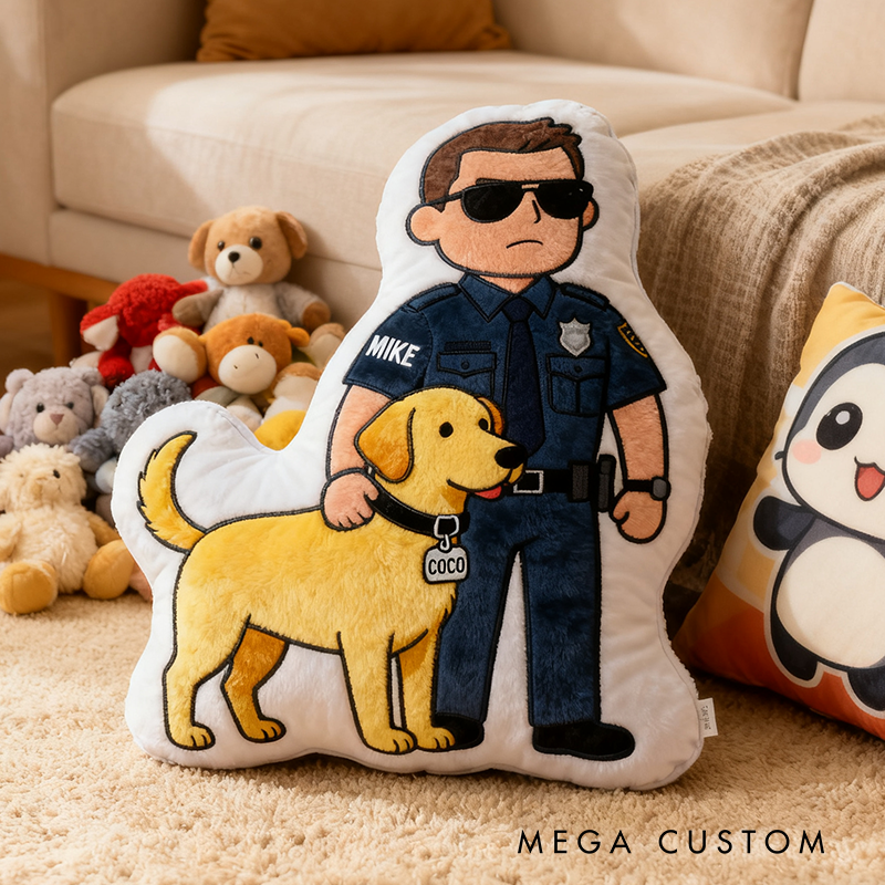 Personalized Police Officer and Dog Plush Pillow Custom Name Graphic 3D Print Pillow 
