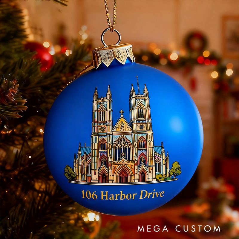 Personalized Christmas Ball Ornament Custom Address Holiday Decoration Christmas Tree Bauble with Detailed Architecture Design Keepsake for Home Decor