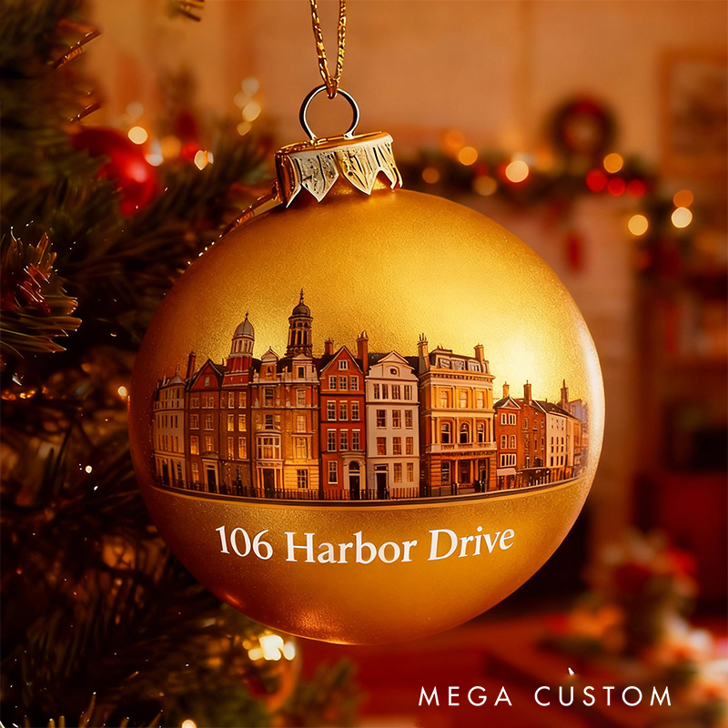 Personalized Cityscape Ornament Christmas Ball Custom Address Holiday Decoration Elegant Christmas Tree Bauble Keepsake for Home Decor 