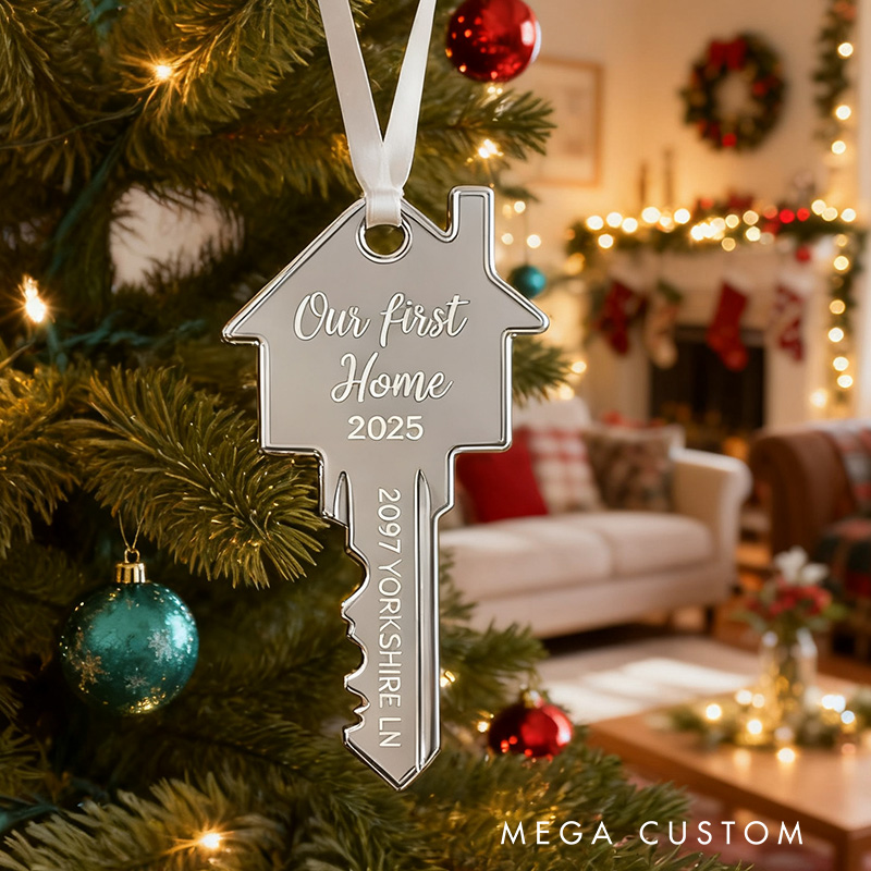 Personalized House Key Ornament First New Home Gift Key Ornament Custom Our First Home 2025 Holiday Decoration with Address
