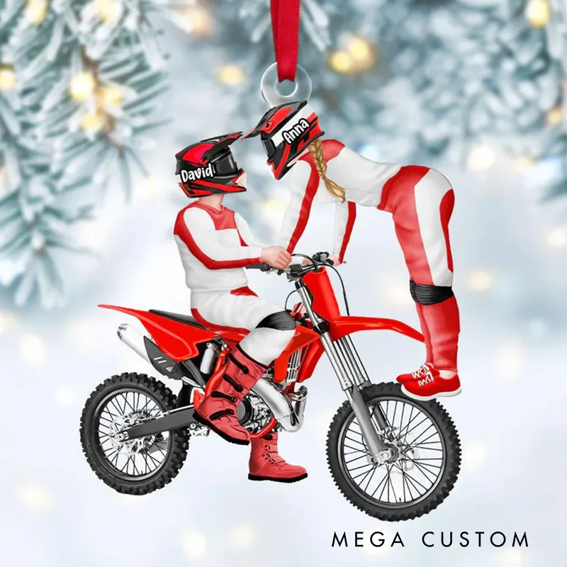 Personalized Motorcross Couple Acrylic Ornament Custom Dirt Bike Couple Christmas Ornament