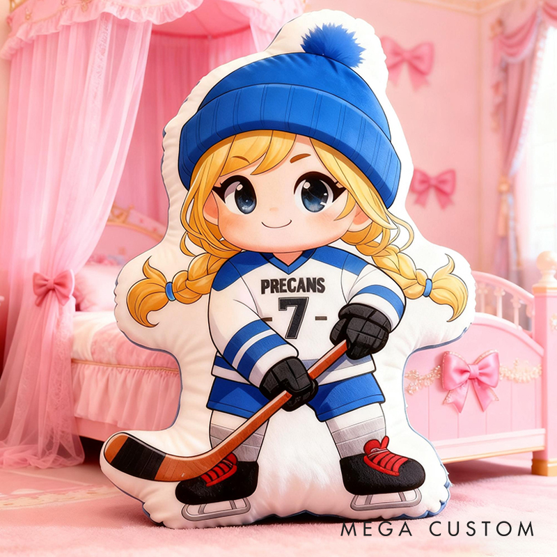 Personalized Cute Ice Hockey Pillow with Custom Details for Kids Girls and Boys