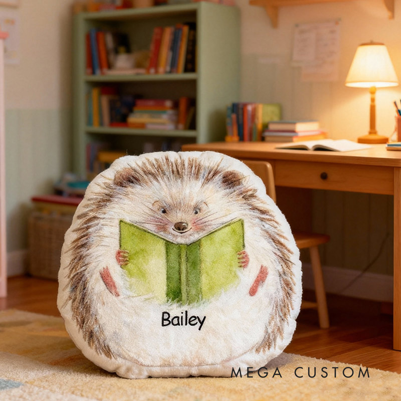 Personalized Hedgehog Reading Companion Pillow Graphic 3D Print Gift for Reading Lovers