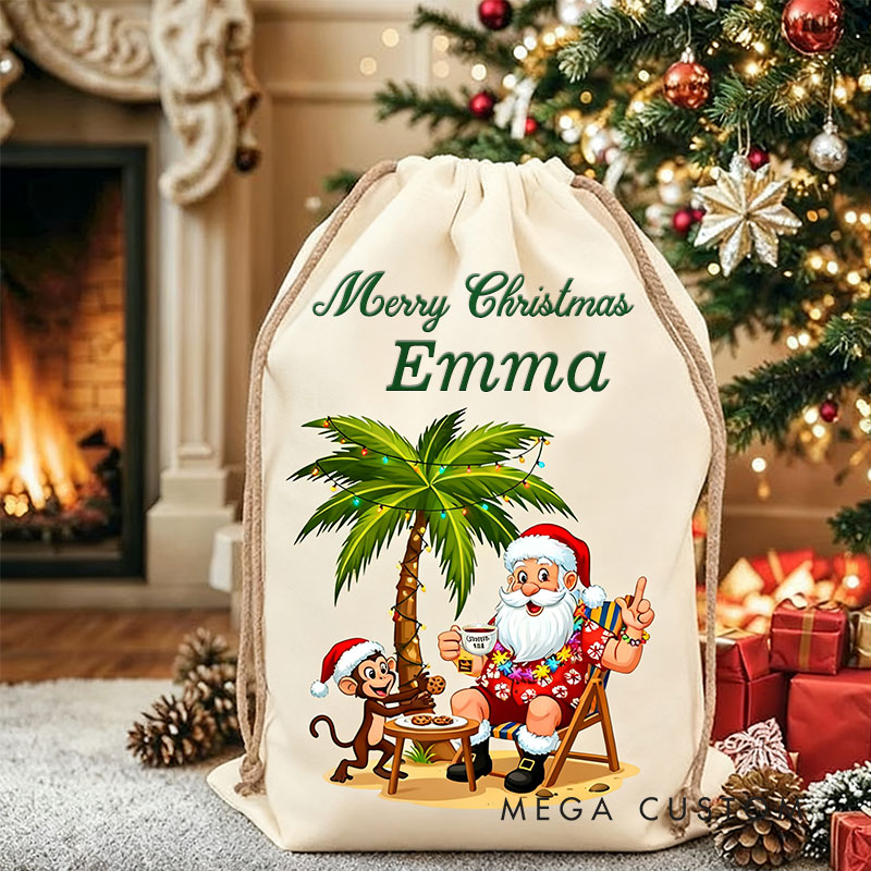 Personalized Tropical Holiday Santa Sack Christmas Sack for Travel Lovers