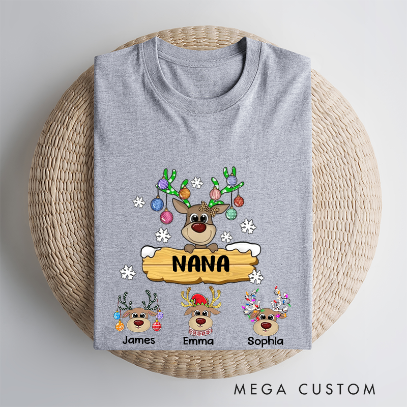 Personalized Grandma With Cute Little Reindeer Kids Christmas Classic T-shirt