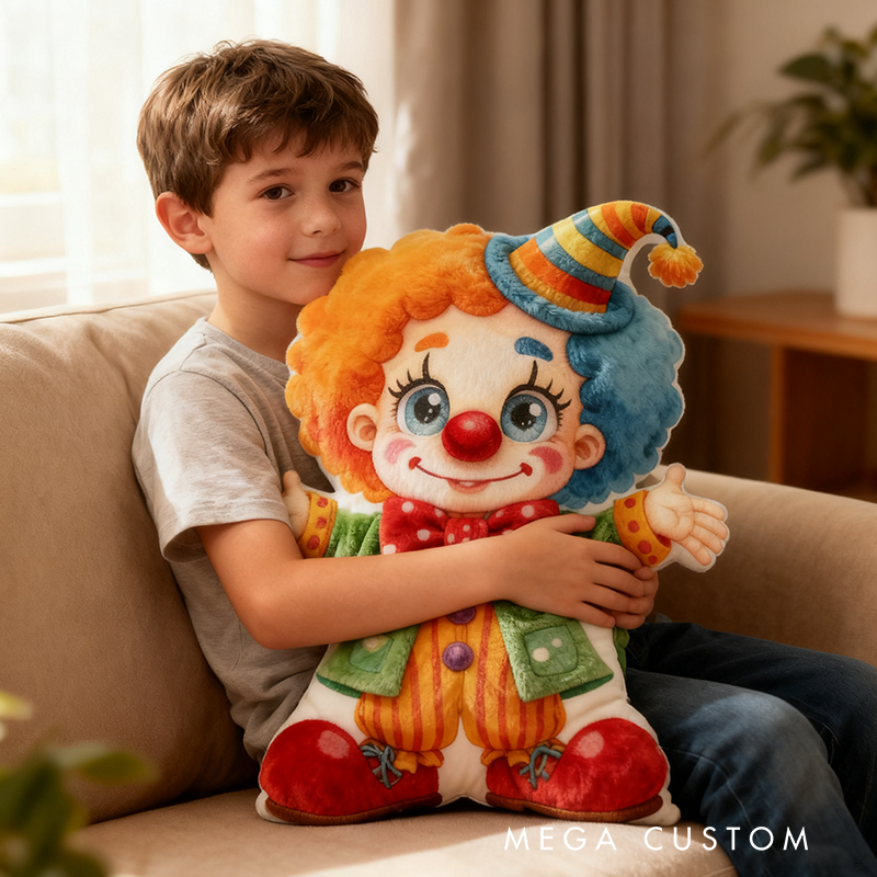 Personalized Colorful Cartoon Clown Christmas Gift Pillow Fun Circus Style with Vibrant Balloons Perfect for Kids' Room Decor
