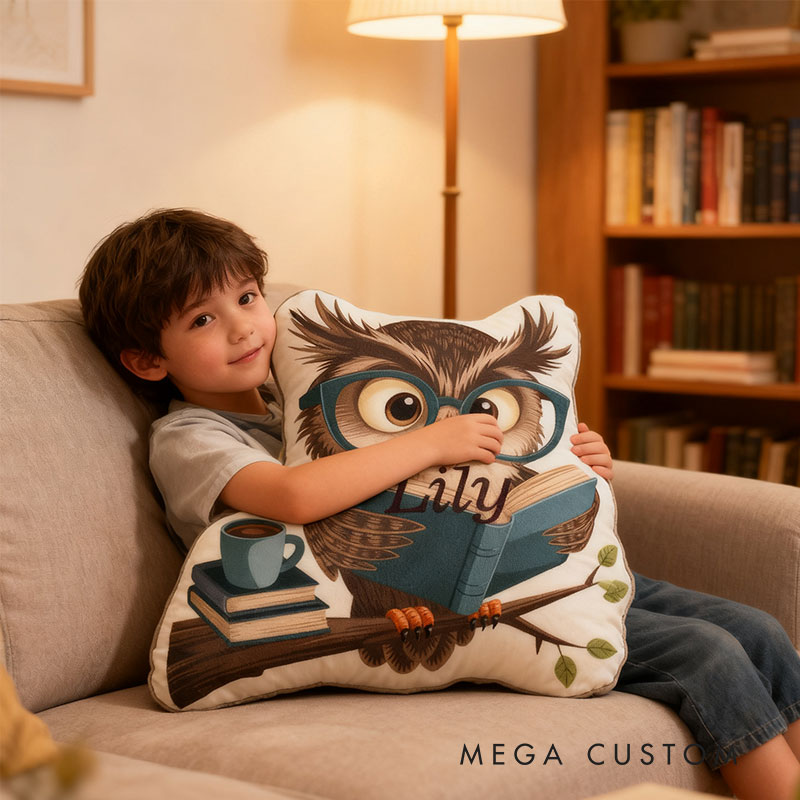 Personalized Bookish Owl Pillow Graphic 3D Print Gift for Reading Lovers