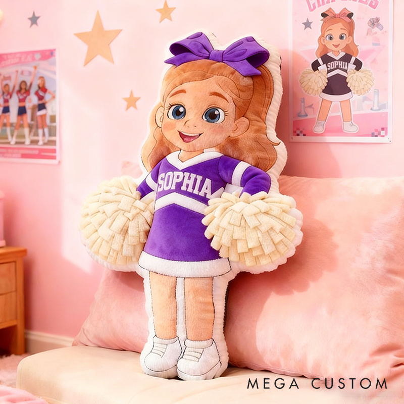 Personalized Cute Cheerleader Pillow with Custom Name for Girls and Cheer Squad Members