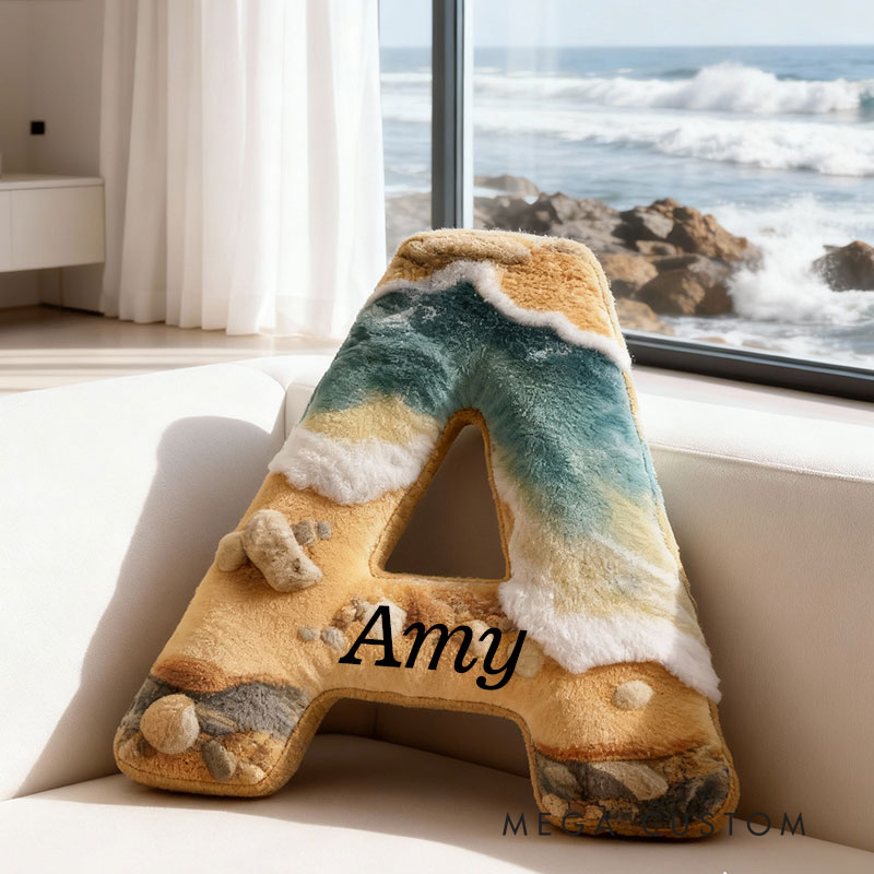 Personalized Coastal Serenity Initial Pillow Graphic 3D Print Pillow for Travel Lovers