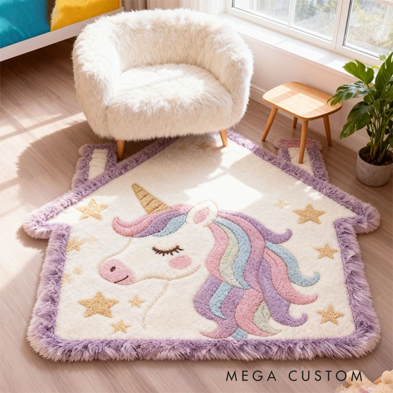Personalized Rug for Kids Room House-Shaped Soft Plush Carpet Custom Name Children’s Bedroom Decor First Christmas in New Home Gifts