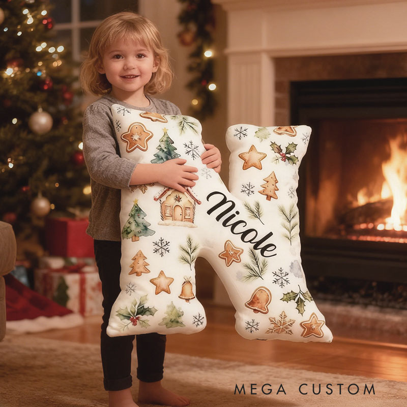 Personalized Christmas Decorative Letter Pillow with Graphic 3D Print Festive Holiday Design Customizable Name Cozy Cushion for Seasonal Home Decor