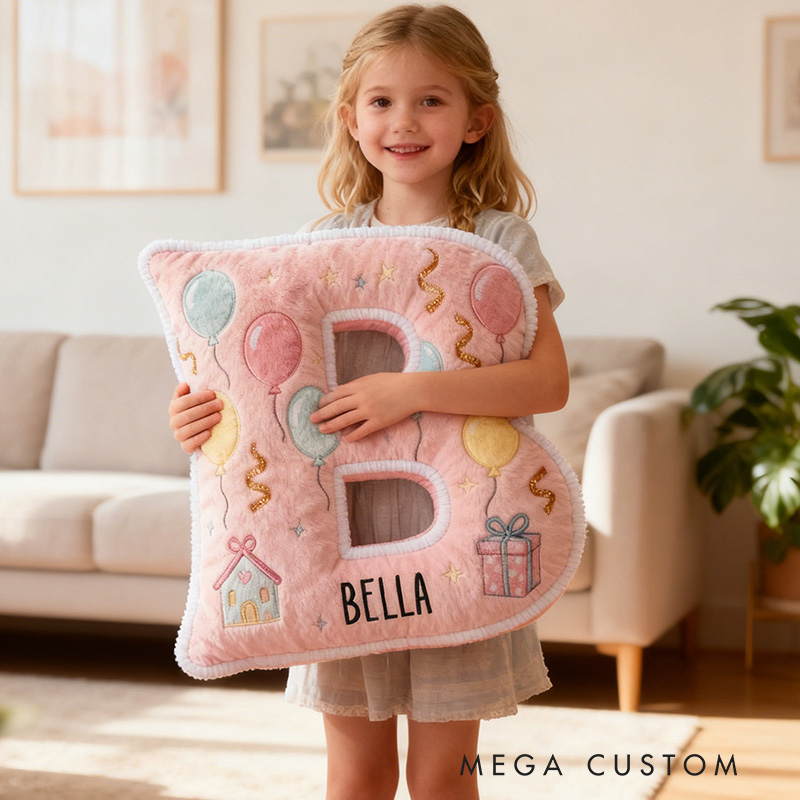 Personalized Pink Letter Pillow with Graphic 3D Print Cute Design Custom Name Soft Cushion for Kids Room Decor Moving Gifts Perfect Birthday Gift Idea