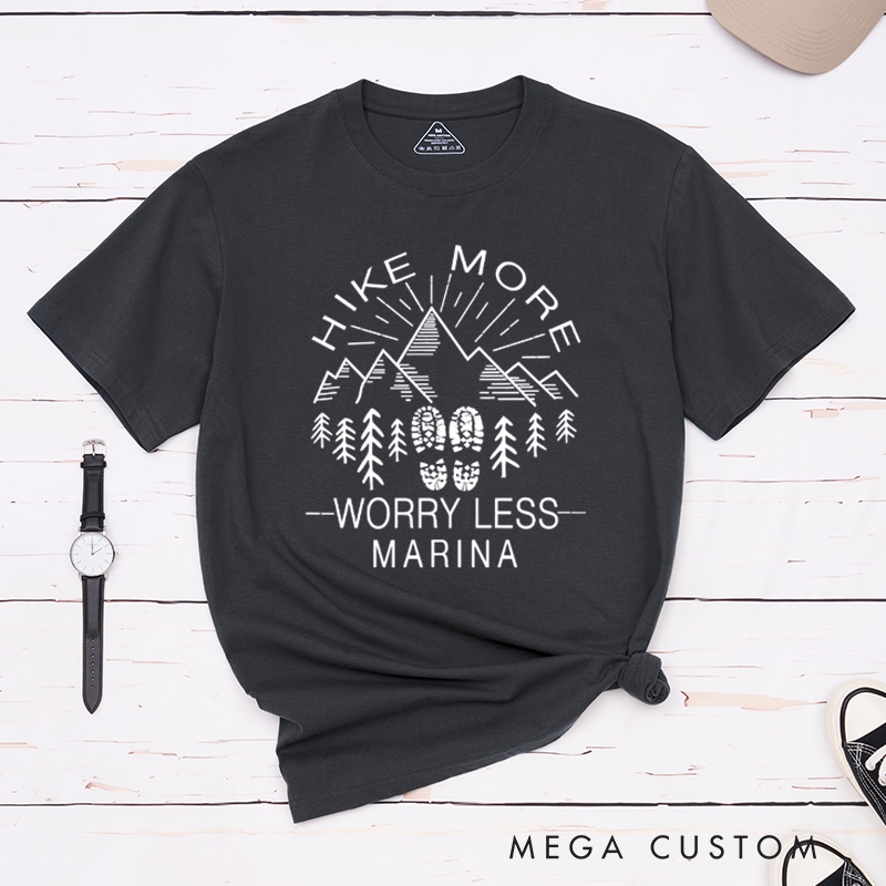 Personalized Hike More Worry Less Adventure T-Shirt Hiking Camping Outdoors Lover Gift