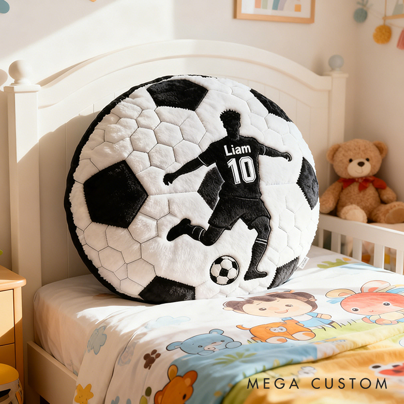Personalized Soccer Pillow with Custom Name and Player Silhouette for Kids and Fans