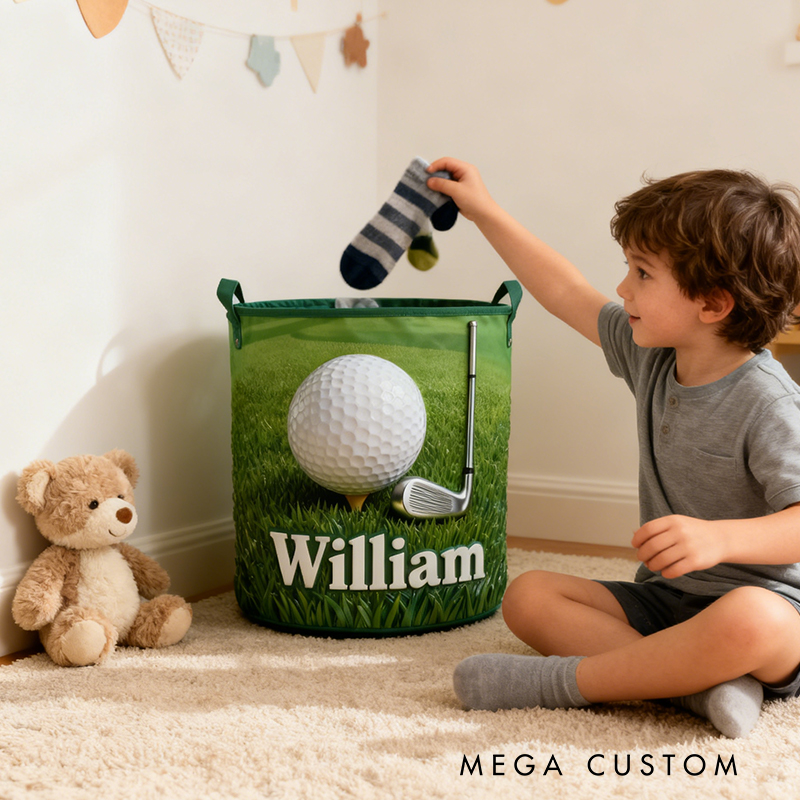 Personalized Golf Storage Basket with Custom Name and Fiery Ball Design for Enthusiasts