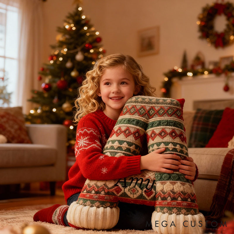 Personalized Cozy Knit Christmas Initial Pillow Graphic 3D Print Custom Name Pillow for Crocheting Lovers