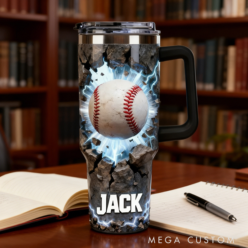 Personalized Baseball Tumbler with Custom Name and Cracked Design for Baseball Lover