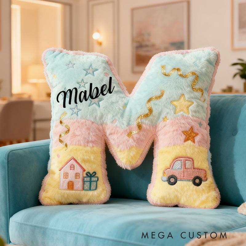 Personalized Letter Pillow Custom Pastel House And Car Design Home Decor Perfect Gift For Kids Bedrooms Graphic 3D Print New Home Gift