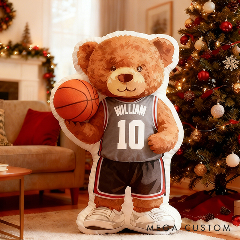 Personalized Basketball Bear Pillow with Custom Name and Jersey Number for Kids and Basketball Lovers