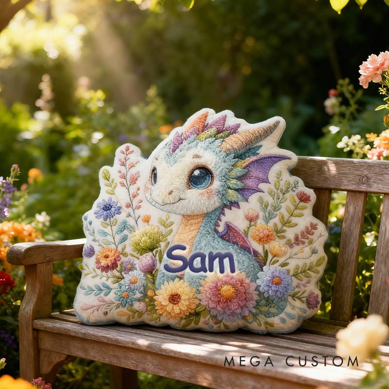 Personalized Floral Dragon Garden Pillow with Custom Name Graphic 3D Print Pillow for Gardening Lovers
