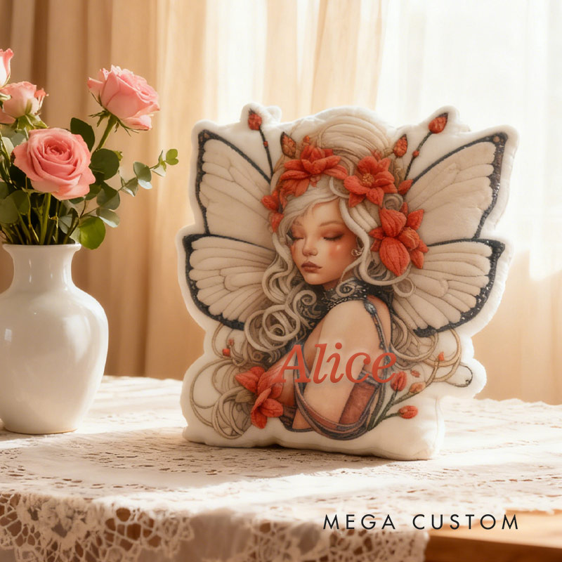 Personalized Floral Winged Fairy Pillow with Custom Name Graphic 3D Print Pillow for Gardening Lovers