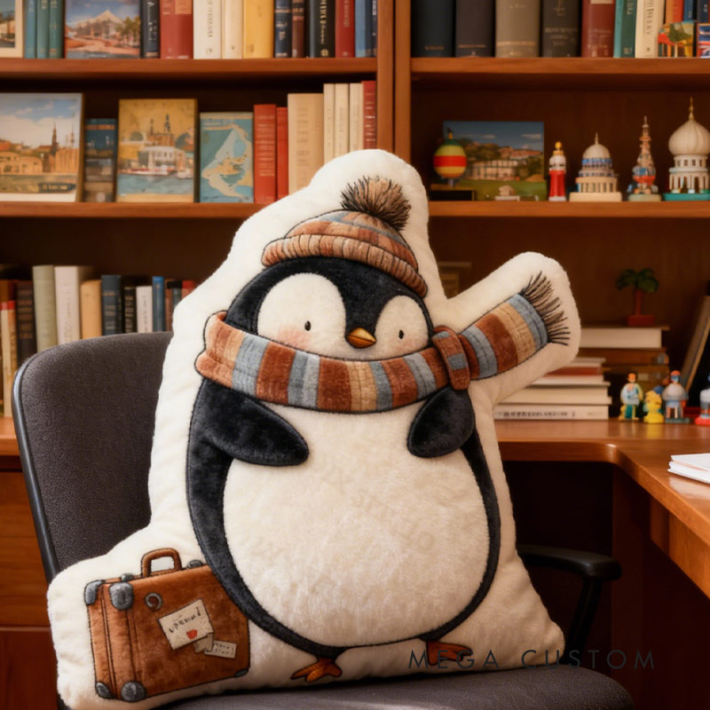 Personalized Wandering Penguin Travel Pillow with Custom Name Graphic 3D Print Pillow for Travel Lovers