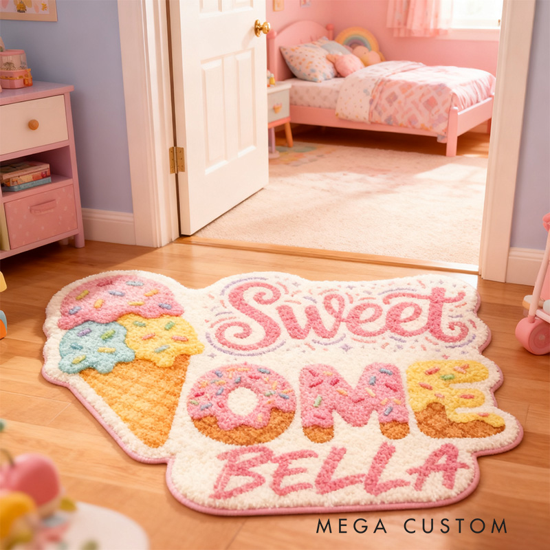 Personalized Sweet Home Ice Cream Rug Custom Name Soft Durable Doormat Decorative Accent For Kids Rooms Playrooms Or Home Decor Housewarming Gifts