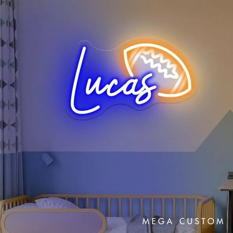 Personalized Football Neon Sign with Custom Name for Bedrooms or Game Rooms