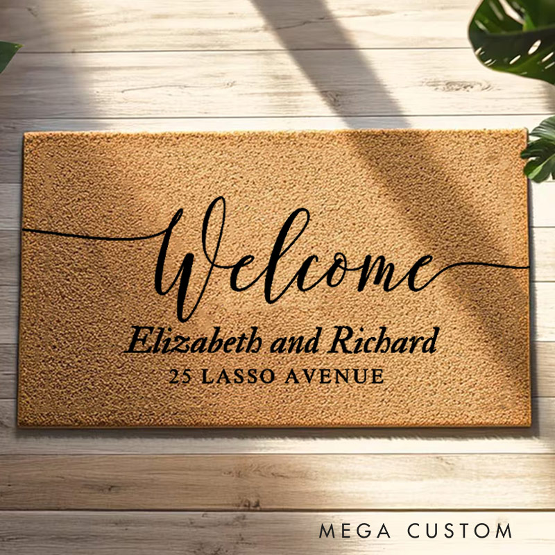 Personalized Welcome Doormat Custom Coir Mat with Name for Couple Valentine's Day gifts Housewarming Gift 