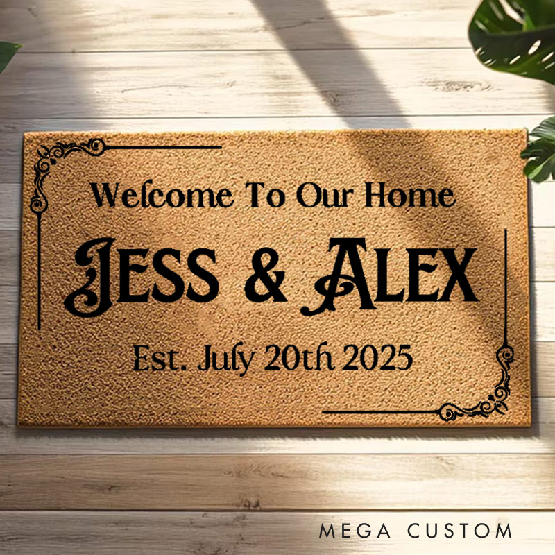 Personalized Welcome Doormat Outdoor Indoor Mat Custom Coir Mat with Name for Couple Housewarming Gift 