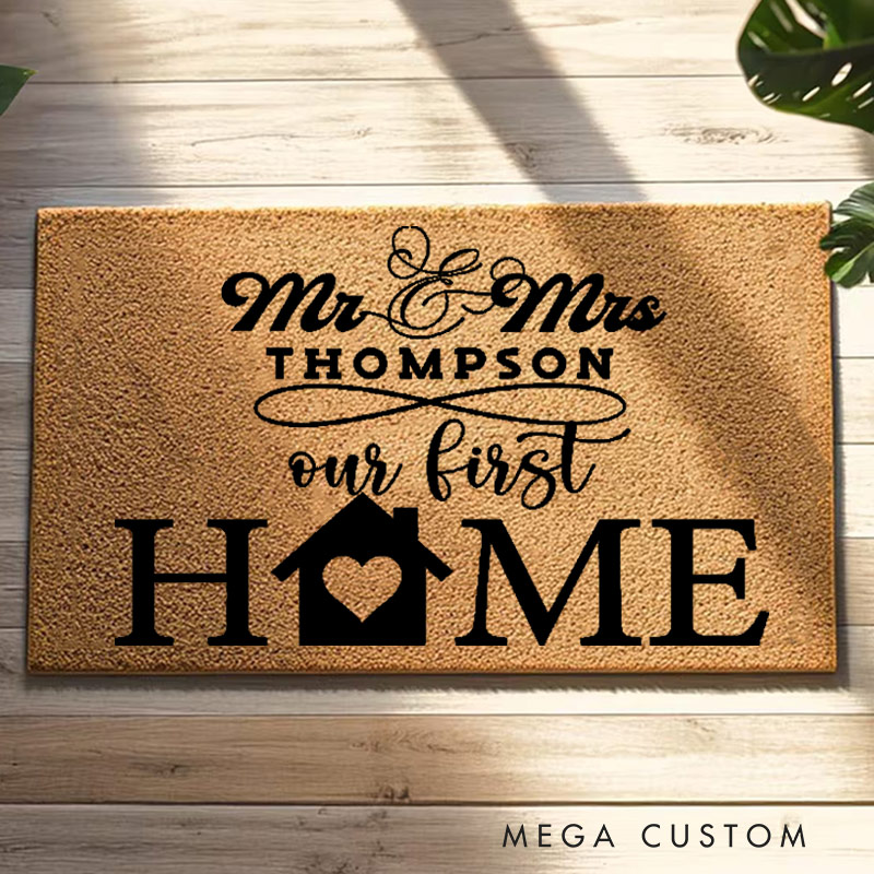 Personalized Our First Home Doormat Custom Welcome Mat with Name for Couple Valentine's Day gifts Housewarming Gift 