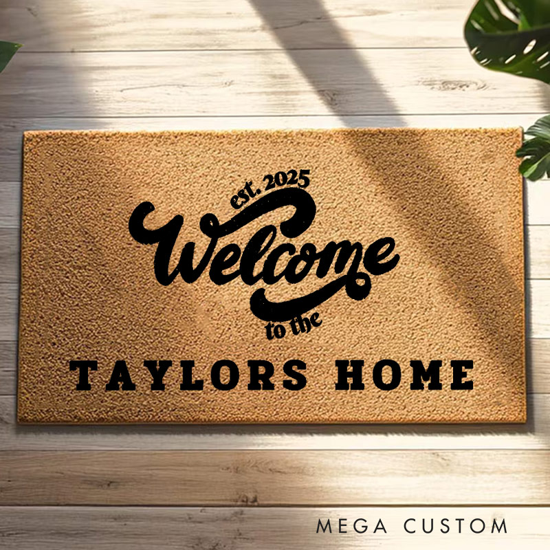 Personalized Welcome Doormat Custom Modern Mat with Name for Couple Valentine's Day gifts Housewarming Gift 