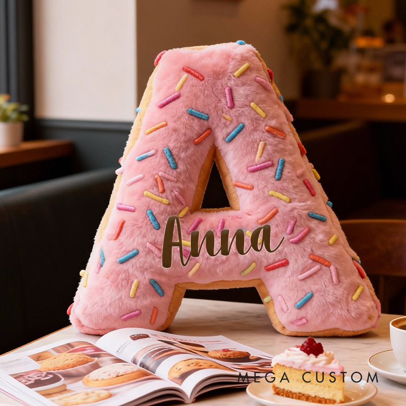 Personalized Pink Sprinkle Initial Pillow Graphic 3D Print Pillow with Name for Baking Lovers 