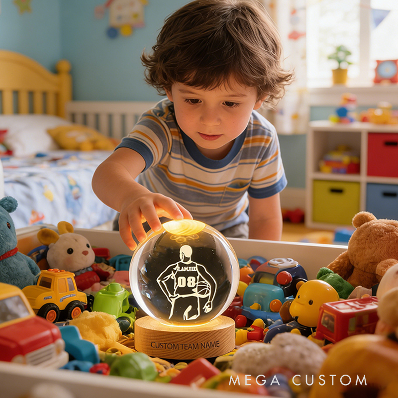 Personalized 3D Basketball Crystal Keepsake with LED Base for Players, Teams, and Fans